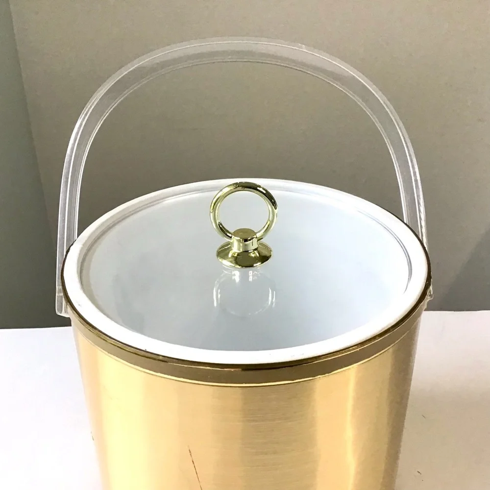 Vintage Drulane Ice Bucket Gold with Clear Handle & Lid 1980s Towle Co USA Made